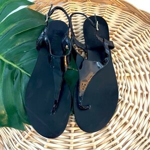 Lauren Ralph Lauren black Patent leather Edie T strap Sandals size 8